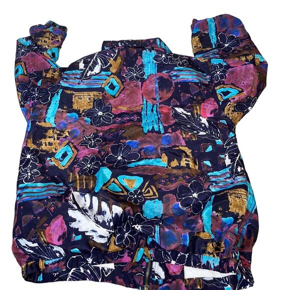 EVR Vintage 80's Jacket Womans Purple Floral Full Zip Windbreaker abstract SZ S - Picture 5 of 10